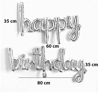El Yazılı Gümüş Happy Birthday Folyo Balon