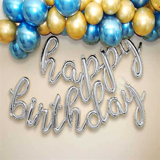 El Yazılı Gümüş Happy Birthday Folyo Balon