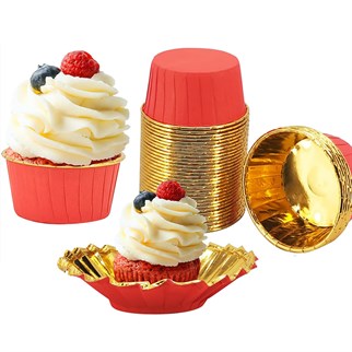 Gold Kırmızı Cup Cake Kap kek Kabı 25 Adet