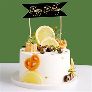Siyah Gold Happy Birthday Pasta Süsü 1 Adet