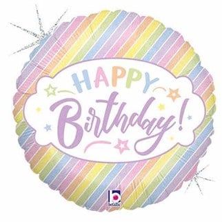 Soft Renkler Çizgili Happy Birthday Folyo Balon 45 Cm